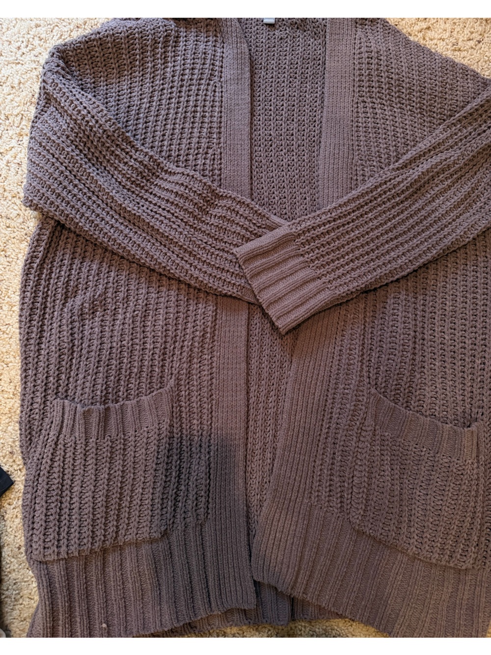 aerie Taupe Knit V‑Neck Cardigan